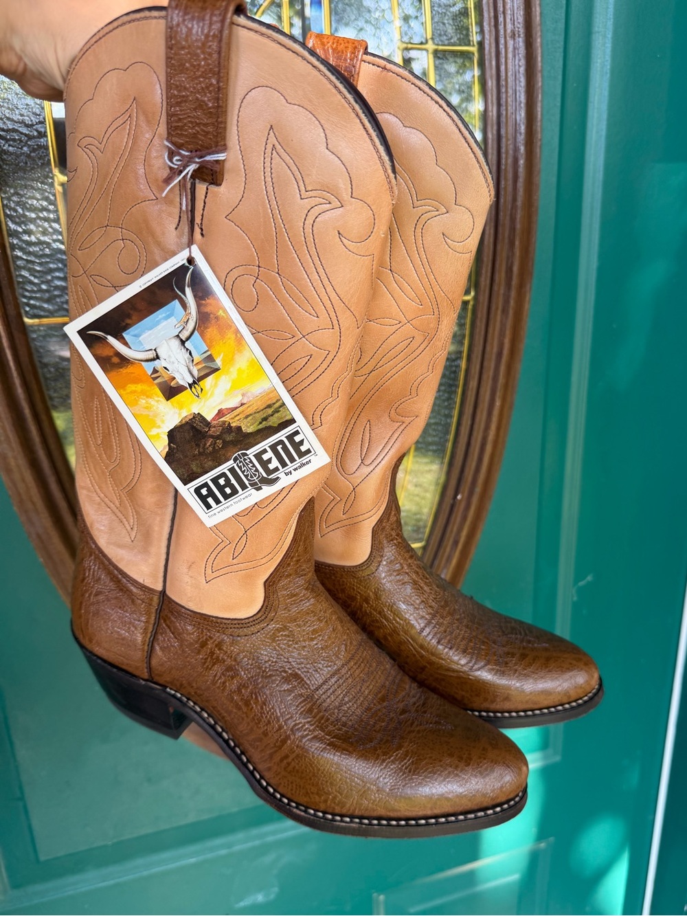 VTG 80s Abilene 6605 2 Tone Cowboy Boots Mens 8.5D Rhino Print Deadstock NWT USA